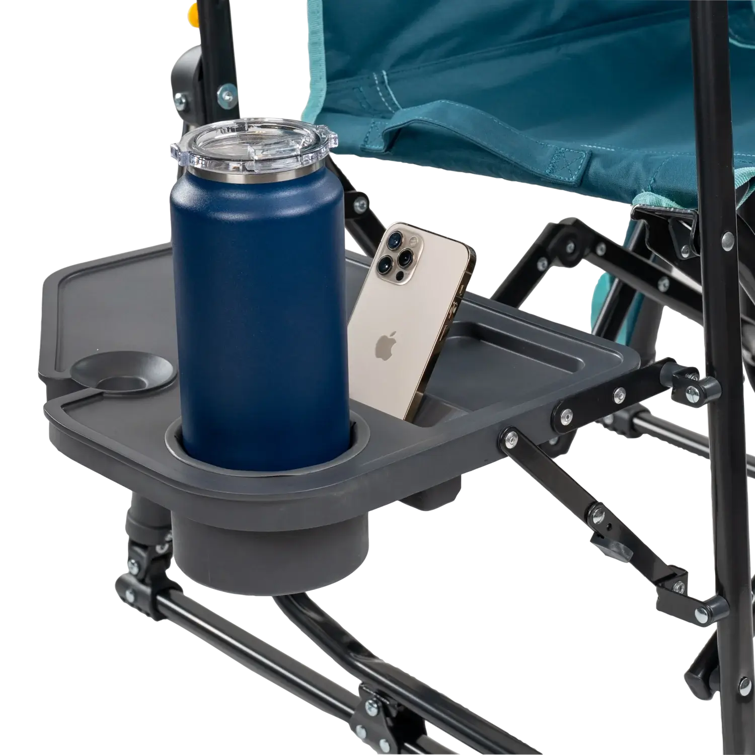 Premium All-Weather Stowaway Rocker with Side Table - Choice 253 - Heavy-Duty Kickback Rocker with Beverage Holder Detail