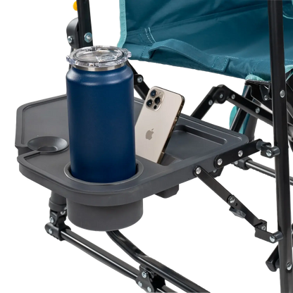 Premium All-Weather Stowaway Rocker with Side Table - Choice 253 - Heavy-Duty Kickback Rocker with Beverage Holder Detail