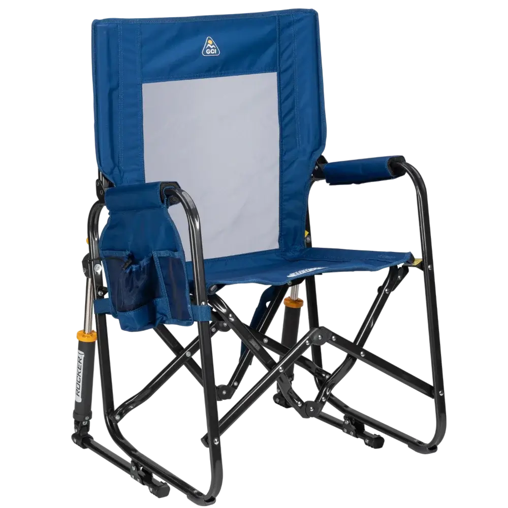 Luxury Camp Stowaway Rocker - Choice 794 - Freestyle Rocker Portable Outdoor Folding Chair - Soft Navy